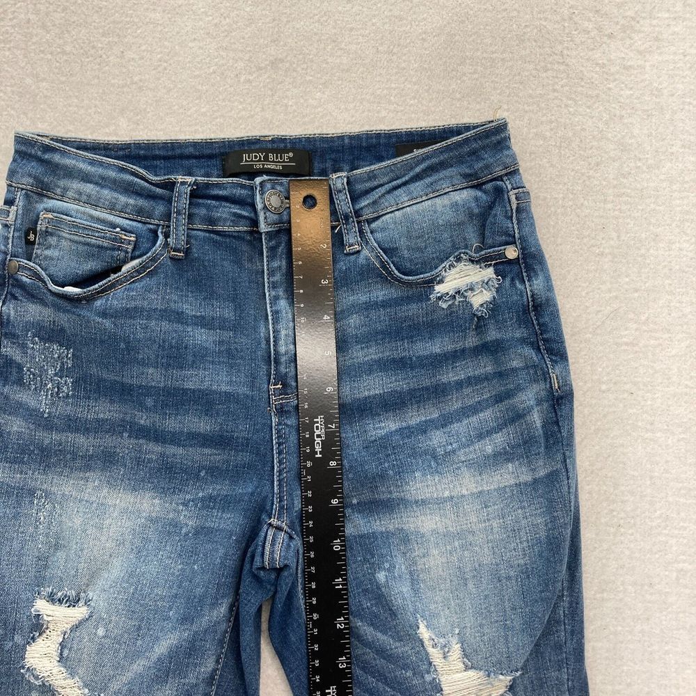 Judy Blue Jeans Women's 7/28 Skinny Fit Medium Blue Stretch Denim Distressed - Picture 9 of 14